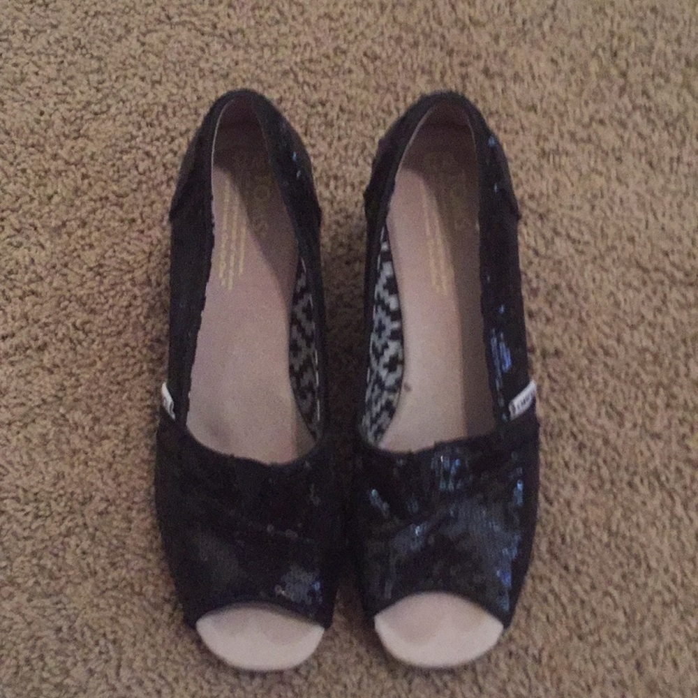 Toms Black Sparkly Wedge